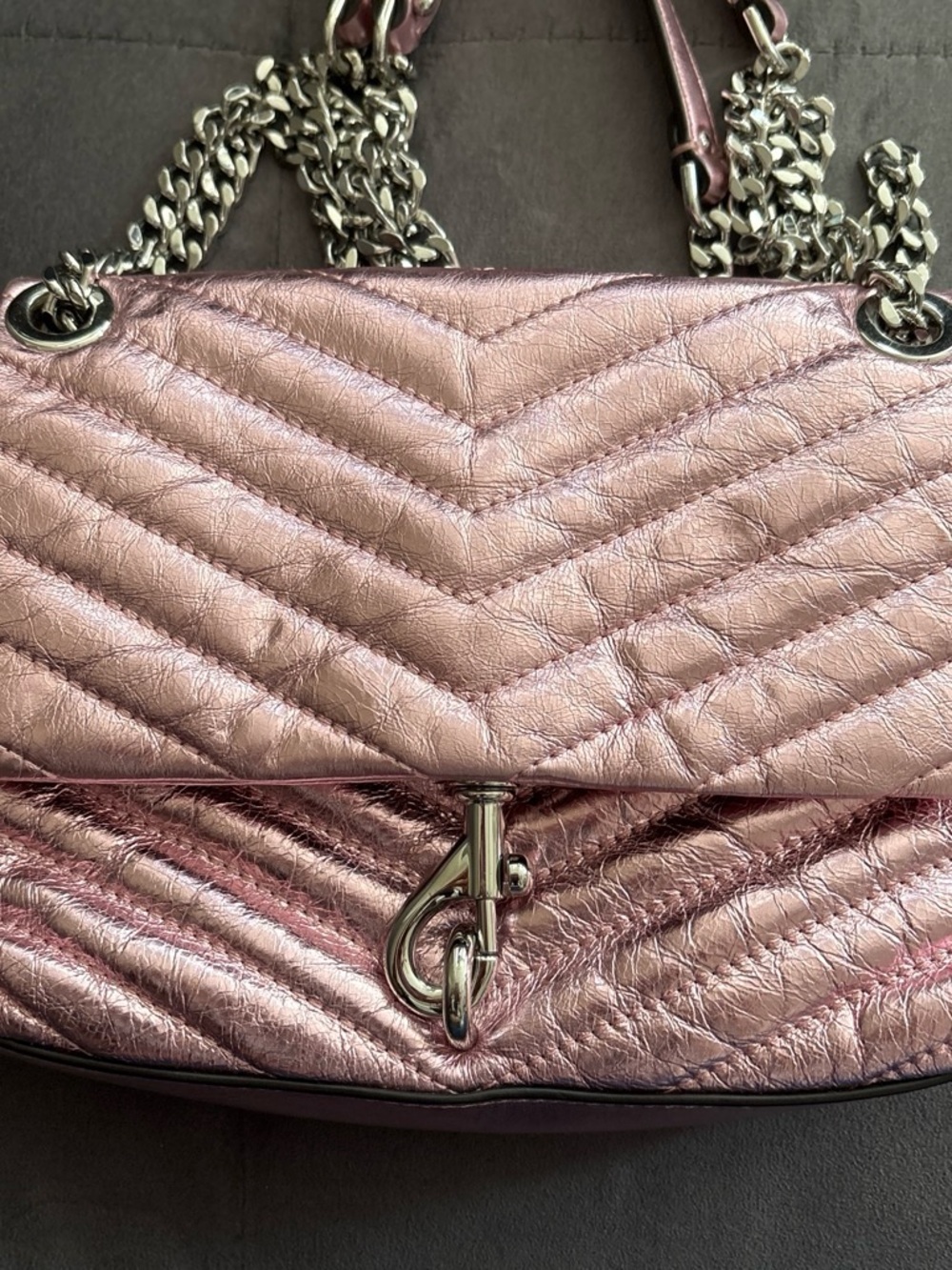 Metallic Pink Quilted Chain-Handle Shoulder Bag